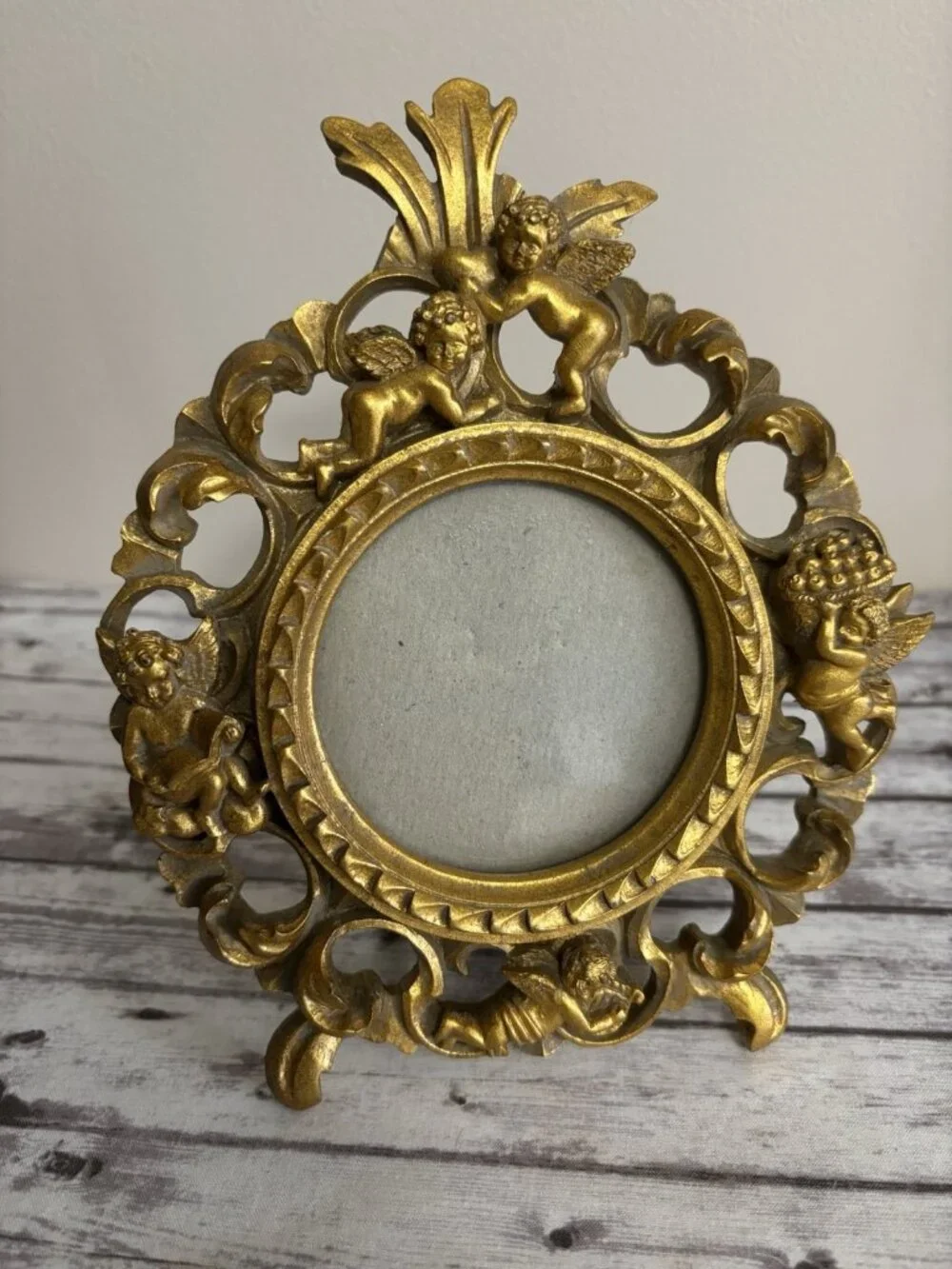 Vintage‎ Ornate Gilt Wood Desk Frame With Cherubs And Florals Stand MCM